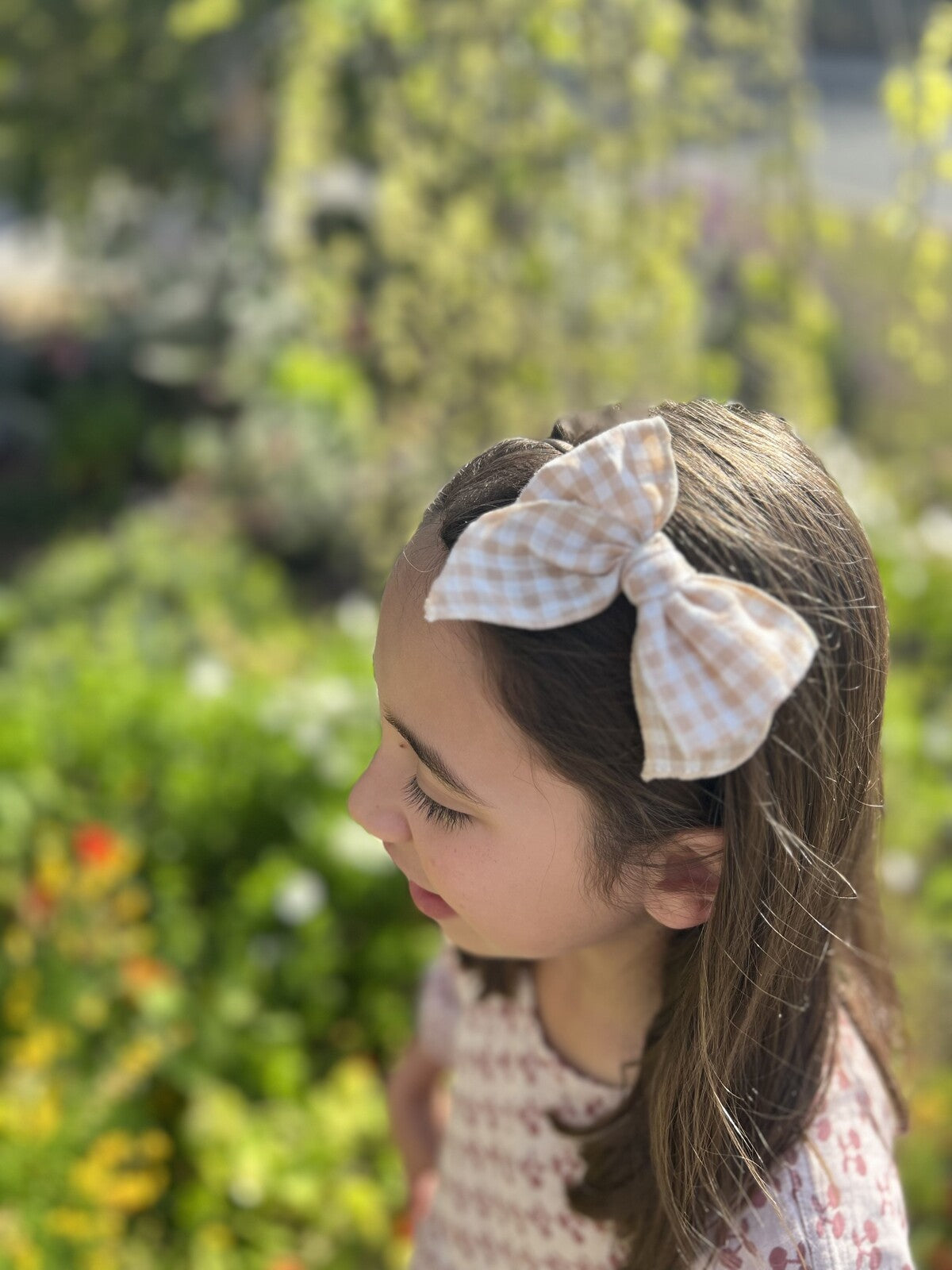 Bow Headband  Fable Nude Gingham