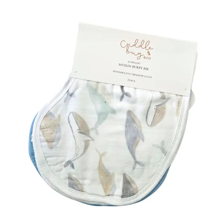 Burp Bib 2 Pack Whales and Blue