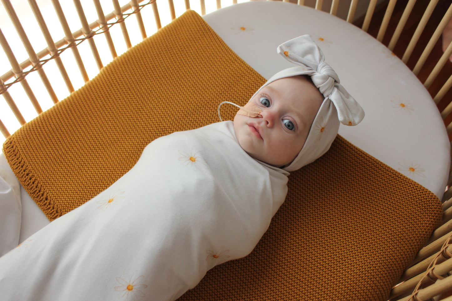 Daisy Swaddle and Headband Set