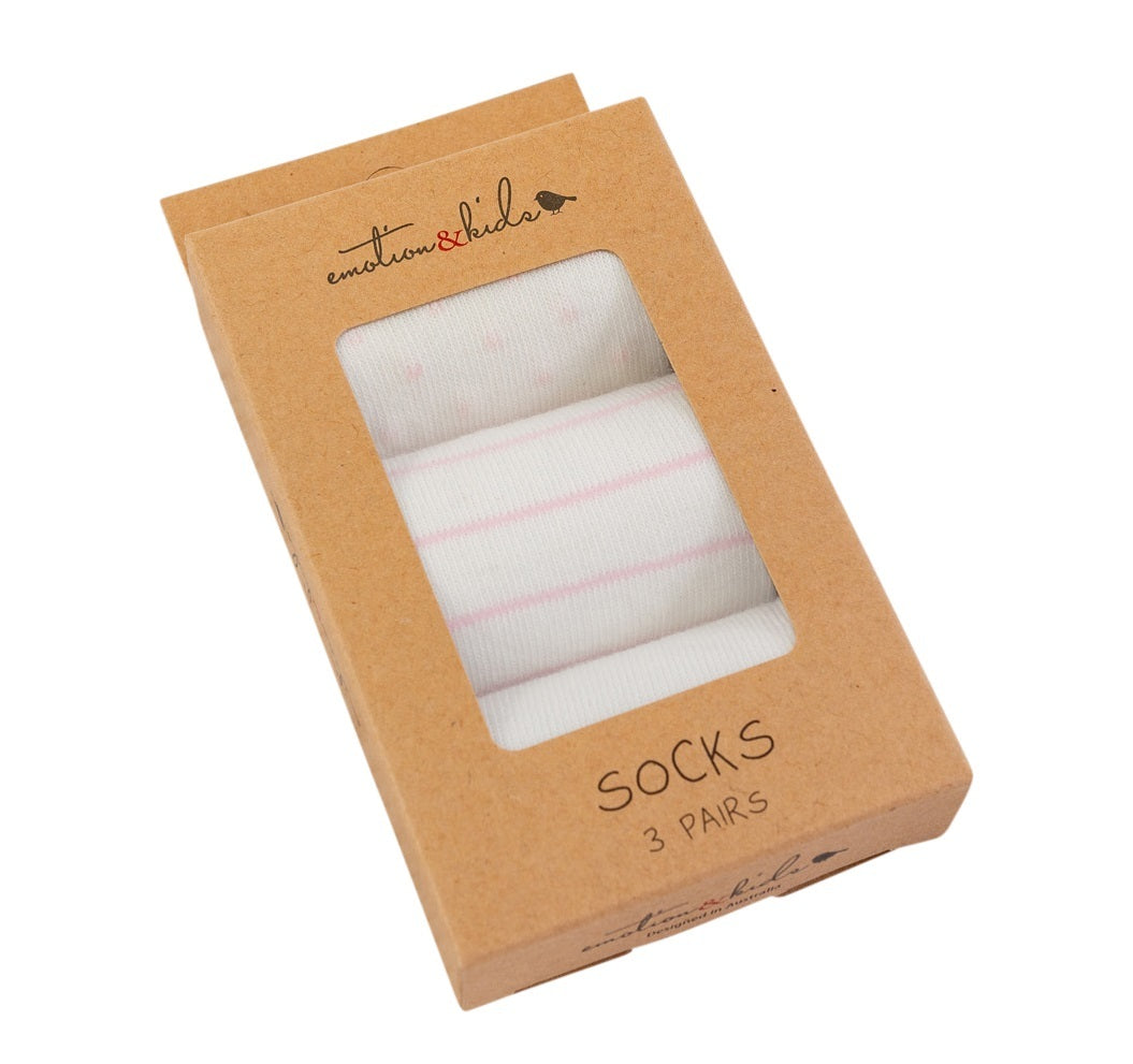 Socks 3 pack pale pink and white