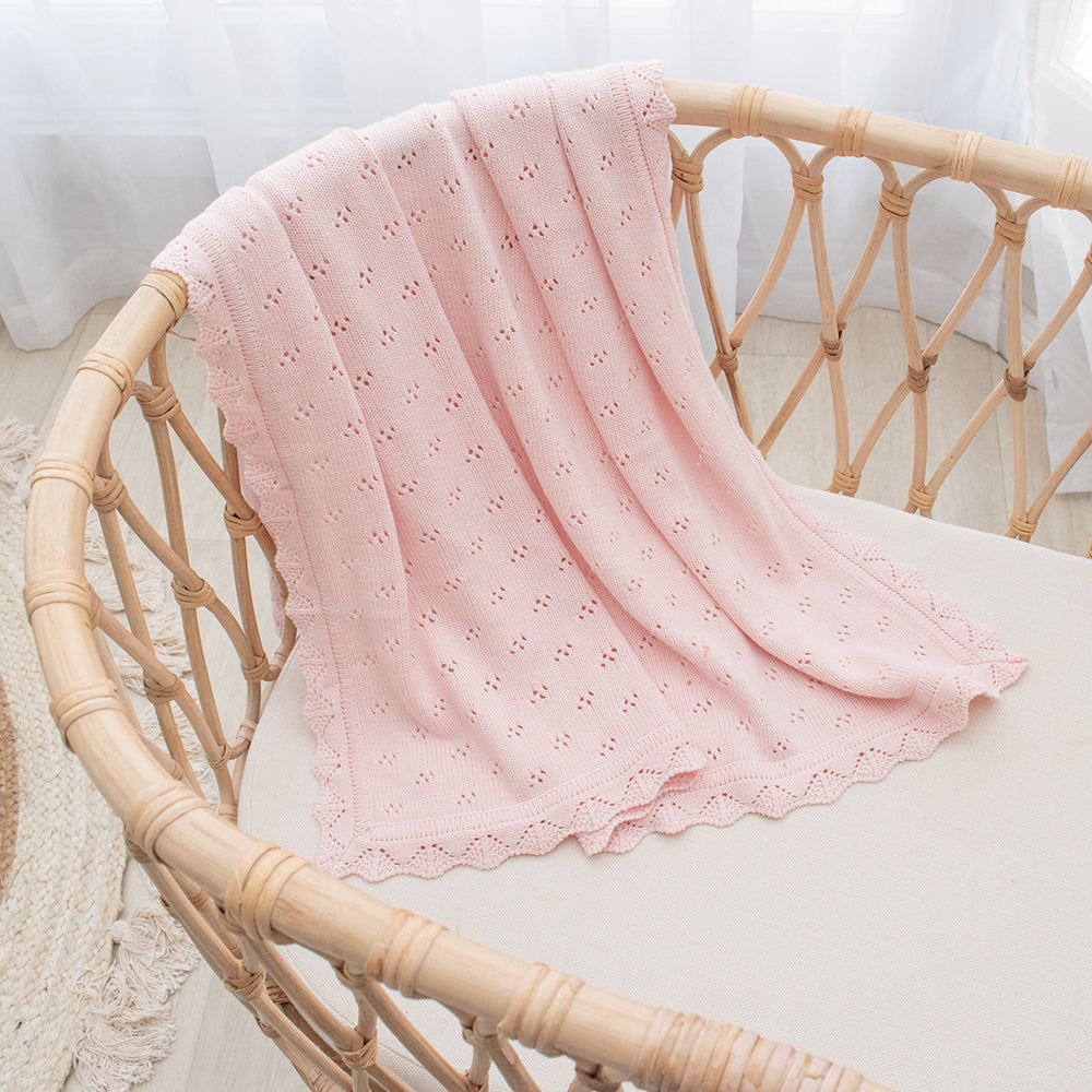 Beautiful heirloom blanket in baby pink bassinet/pram size