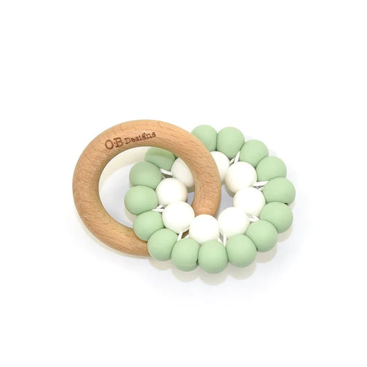 Wooden teether in natural mint and white