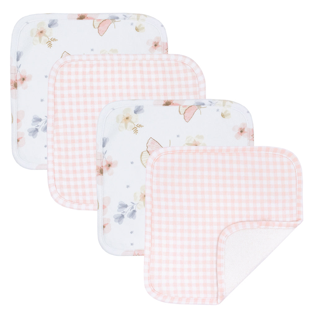 Washcloths 4 pack pink butterflies