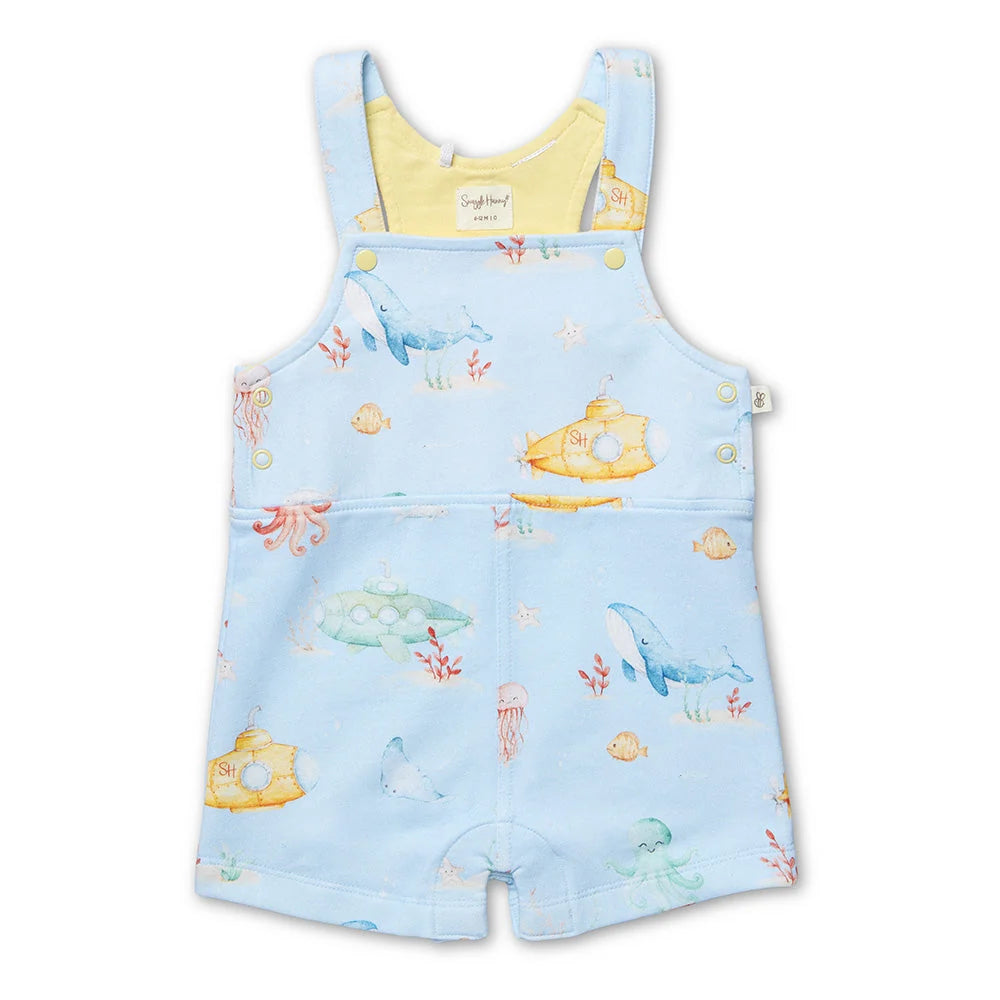 Blue Little Subs Organic Short Overalls