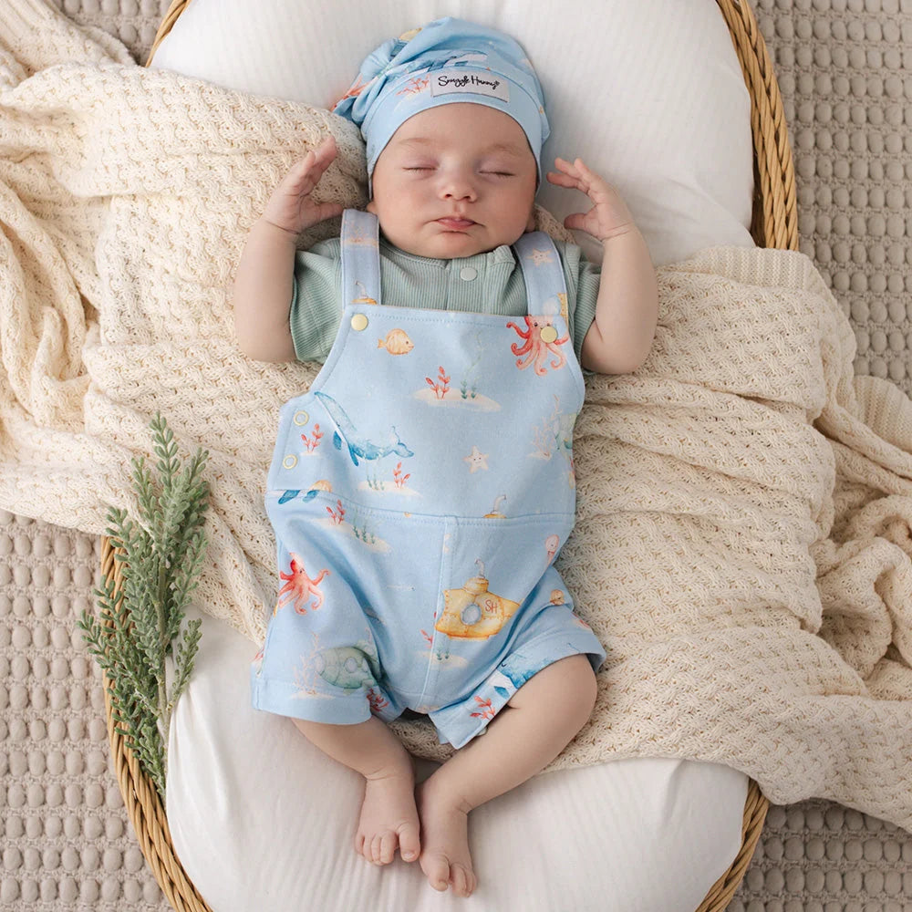 Blue Little Subs Organic Short Overalls