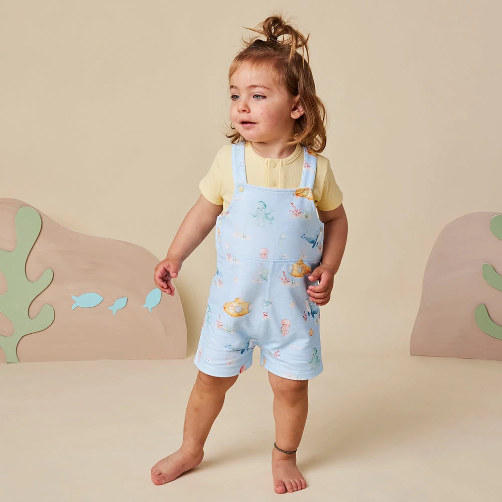 Blue Little Subs Organic Short Overalls