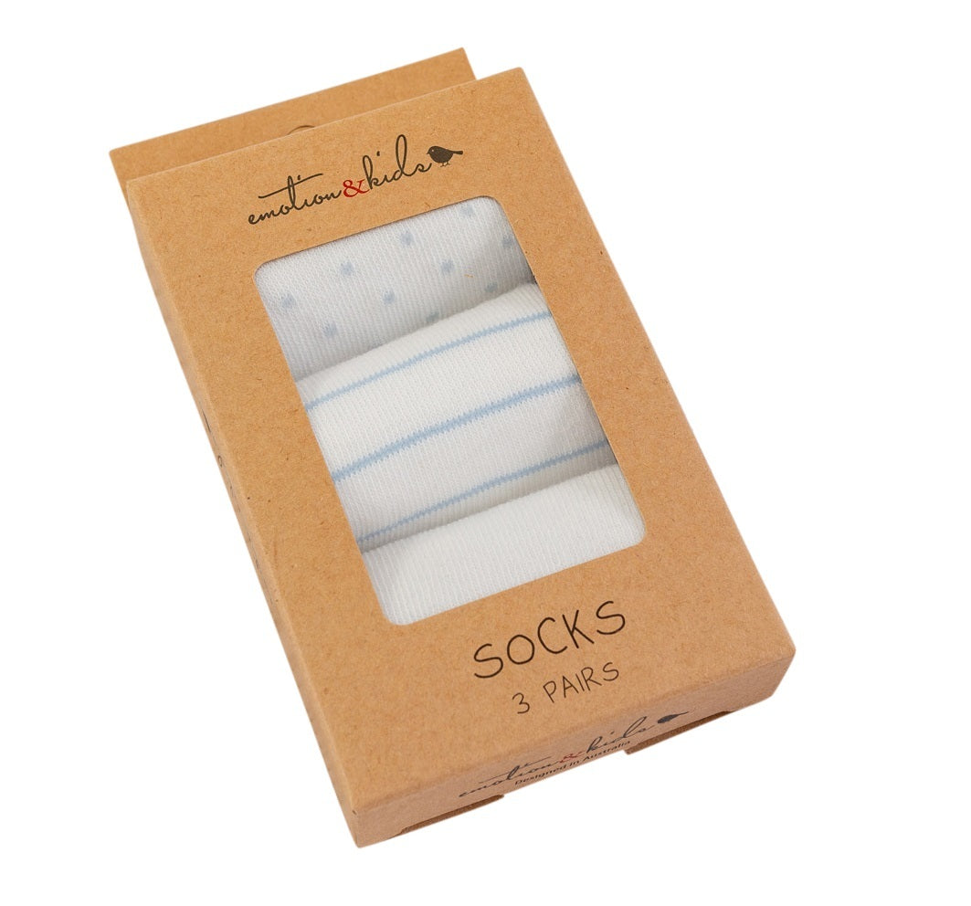 Socks 3 pack pale blue and white