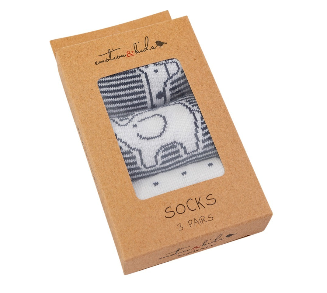 Socks 3 pack navy and white safari
