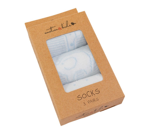 Socks 3 pack pale blue and white safari